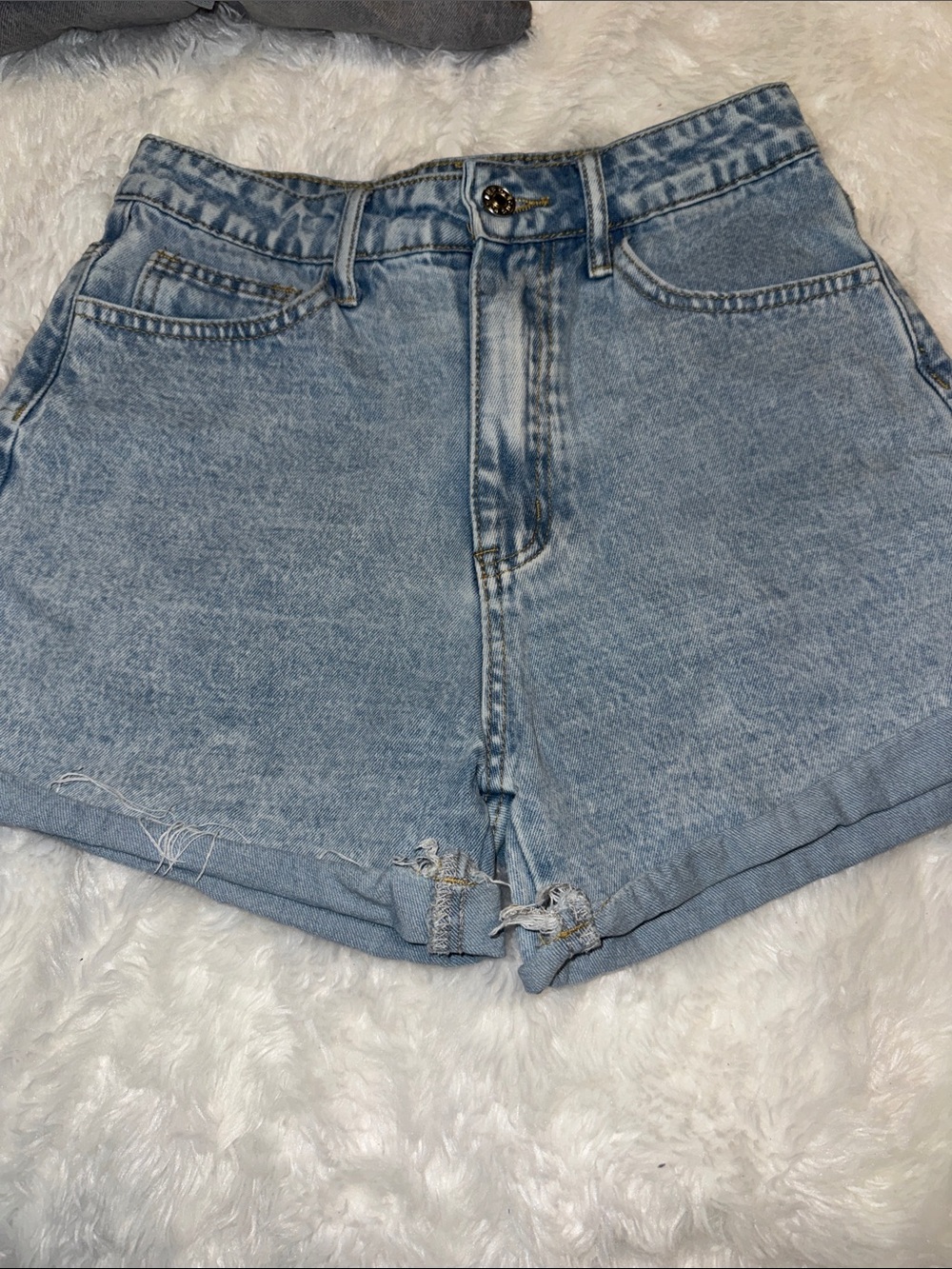 SHEIN Light Blue High-Rise Distressed Denim Shorts